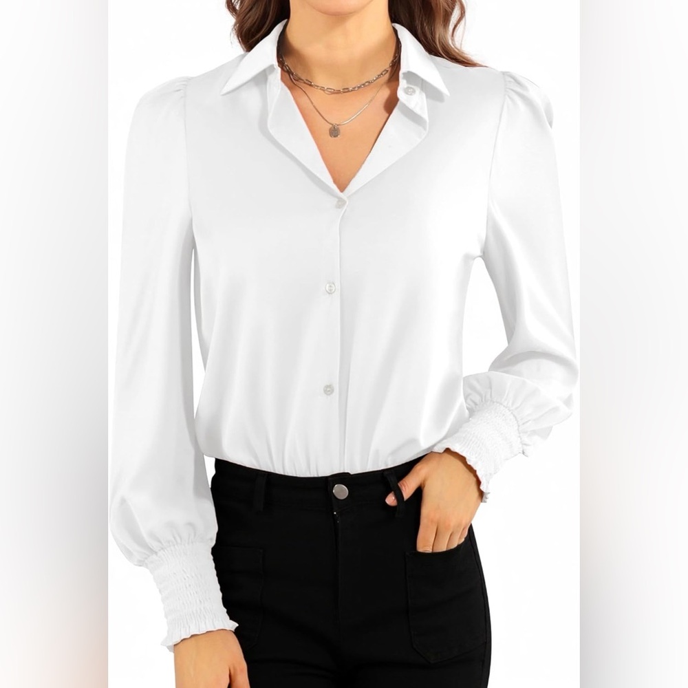 LIKE NEW Mangopop Long Sleeve Button Down Collared Bodysuit White Size M - Picture 12 of 14